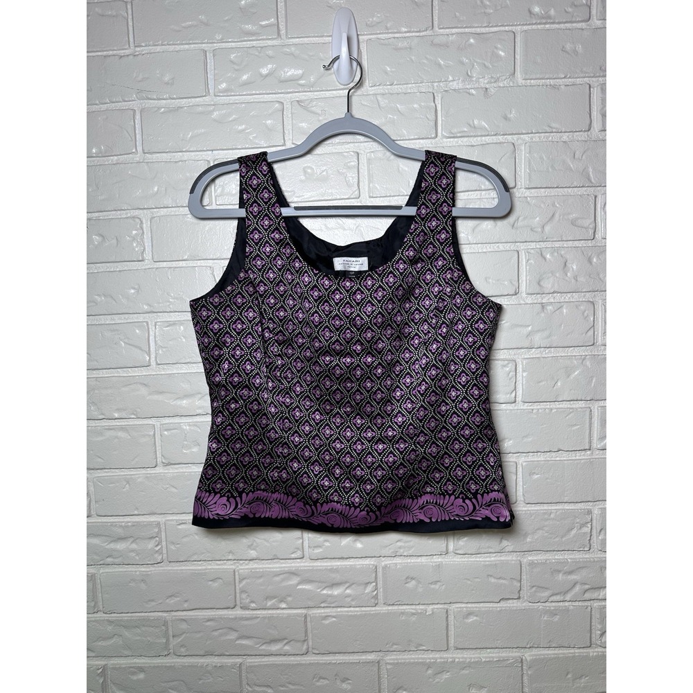 Tahari 10P Purple Black Geometric Tank Top Y2K Grunge Indie Sleaze Goth